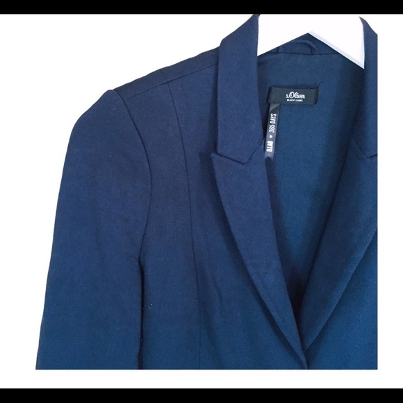S.OLIVER Black Label Tailor Fit Blazer With 1 Button Enclosure Navy Blue Size 6 - Picture 3 of 9